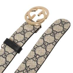Pre Owned Gucci Beige GG Supreme Canvas Interlocking G Buckle Belt 80CM