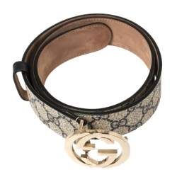 Pre Owned Gucci Beige GG Supreme Canvas Interlocking G Buckle Belt 80CM