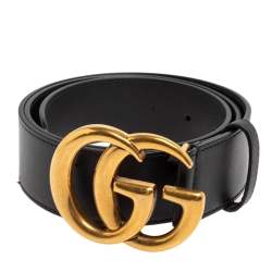 Pre Owned Gucci Black Leather GG Marmont Buckle Belt 85CM