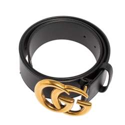 Pre Owned Gucci Black Leather GG Marmont Buckle Belt 85CM