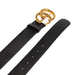 Pre Owned Gucci Black Leather GG Marmont Buckle Belt 85CM
