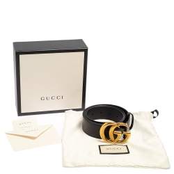 Pre Owned Gucci Black Leather GG Marmont Buckle Belt 85CM