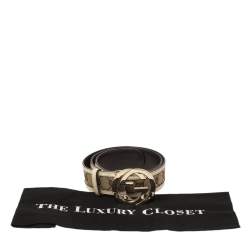 Pre Owned Gucci Beige/Cream GG Canvas and Leather Interlocking G Buckle Belt 85CM