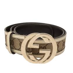 Pre Owned Gucci Beige/Cream GG Canvas and Leather Interlocking G Buckle Belt 85CM