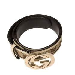 Pre Owned Gucci Beige/Cream GG Canvas and Leather Interlocking G Buckle Belt 85CM