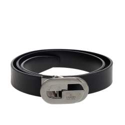 Pre Owned Gucci Black Leather G Buckle Belt 75CM