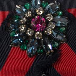 Pre Owned Gucci Blue & Red Web Grosgrain Ribbon Bow Pin Brooch