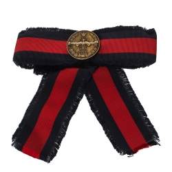 Pre Owned Gucci Blue & Red Web Grosgrain Ribbon Bow Pin Brooch