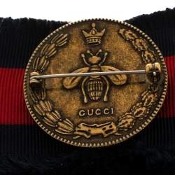 Pre Owned Gucci Blue & Red Web Grosgrain Ribbon Bow Pin Brooch
