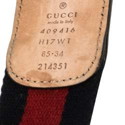 Pre Owned Gucci Black Web Canvas and Leather Double G Buckle Belt 85 CM