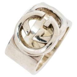 مملوكة مسبقًا Gucci Sterling Silver Interlocking GG Band Ring Size EU 57