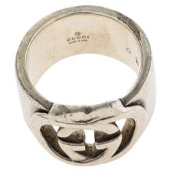 مملوكة مسبقًا Gucci Sterling Silver Interlocking GG Band Ring Size EU 57