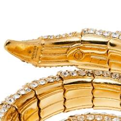 Pre Owned Gucci Gold Tone Crystal Encrusted Triple Wrap Snake Bracelet