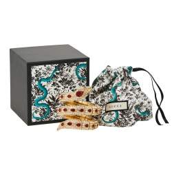 Pre Owned Gucci Gold Tone Crystal Encrusted Triple Wrap Snake Bracelet