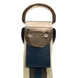 Gucci White/Blue/Green Web Belt With Engraved Gucci Script Logo D Ring Buckle 90 CM