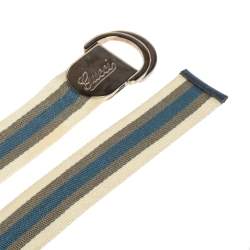Gucci White/Blue/Green Web Belt With Engraved Gucci Script Logo D Ring Buckle 90 CM