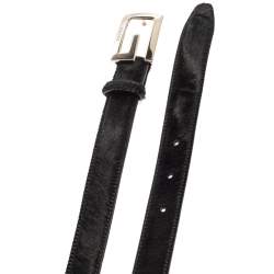 Pre Owned حزام غوتشي رفيع إبزيم شعار شعر عجل أسود 70 سم