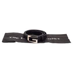 Pre Owned حزام غوتشي رفيع إبزيم شعار شعر عجل أسود 70 سم