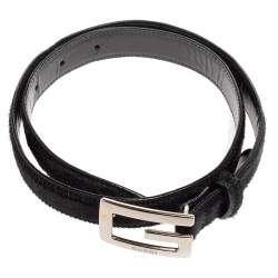 Pre Owned حزام غوتشي رفيع إبزيم شعار شعر عجل أسود 70 سم