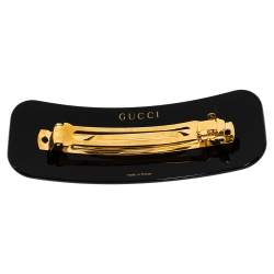 Pre Owned Gucci Black Resin Crystal Embellished Logo Hair Clip