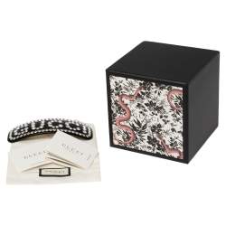 Pre Owned Gucci Black Resin Crystal Embellished Logo Hair Clip