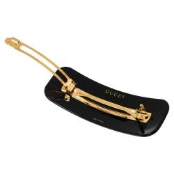 Pre Owned Gucci Black Resin Crystal Embellished Logo Hair Clip