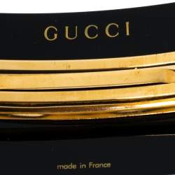 Pre Owned Gucci Black Resin Crystal Embellished Logo Hair Clip