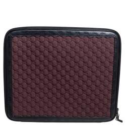 Pre Owned Gucci Burgundy/Black GG Neoprene and Leather Laptop Case