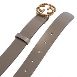 مملوكة مسبقًا Gucci Grey Leather Studded Interlocking G Buckle Belt 85 CM