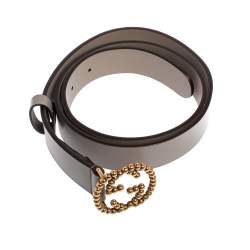 مملوكة مسبقًا Gucci Grey Leather Studded Interlocking G Buckle Belt 85 CM