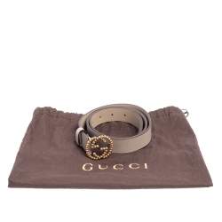 مملوكة مسبقًا Gucci Grey Leather Studded Interlocking G Buckle Belt 85 CM