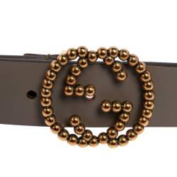 مملوكة مسبقًا Gucci Grey Leather Studded Interlocking G Buckle Belt 85 CM
