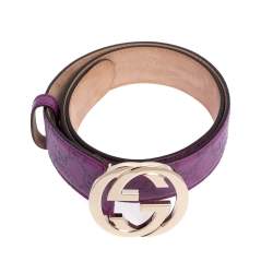 مملوكة مسبقًا حزام غوتشي بإبزيم G متداخل جلد غوتشيسيما بنفسجي 85 سم