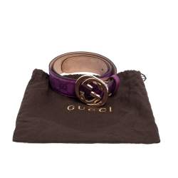 مملوكة مسبقًا حزام غوتشي بإبزيم G متداخل جلد غوتشيسيما بنفسجي 85 سم