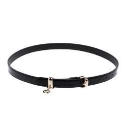 Pre Owned حزام غوتشي رفيع جلد أسود لامع بدلاية G متداخلة 85 سم 