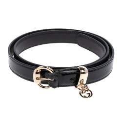 Pre Owned حزام غوتشي رفيع جلد أسود لامع بدلاية G متداخلة 85 سم 