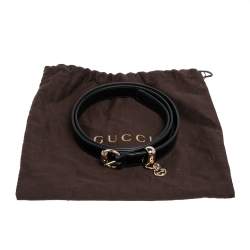 Pre Owned حزام غوتشي رفيع جلد أسود لامع بدلاية G متداخلة 85 سم 