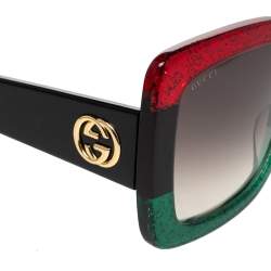 Gucci Red/Green Glitter GG0083S Oversized Square Sunglasses