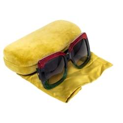 Gucci Red/Green Glitter GG0083S Oversized Square Sunglasses