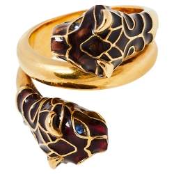 Pre Owned خاتم غوتشي ملتف إينامل رأس تايغر مزدوج ذهبي اللون 17 