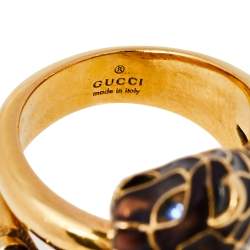 Pre Owned خاتم غوتشي ملتف إينامل رأس تايغر مزدوج ذهبي اللون 17 