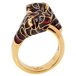 Pre Owned خاتم غوتشي ملتف إينامل رأس تايغر مزدوج ذهبي اللون 17 