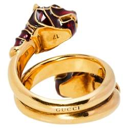 Pre Owned خاتم غوتشي ملتف إينامل رأس تايغر مزدوج ذهبي اللون 17 