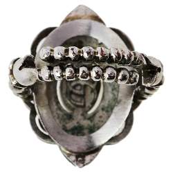 Pre Owned Gucci Multicolor Crystal Silver Tone Flower Ring 14