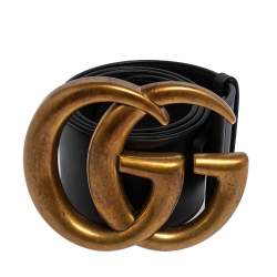 مملوكة مسبقًا Gucci Black Leather GG Marmont Buckle Waist Belt 85 CM