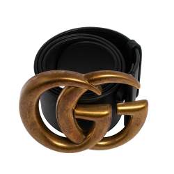 مملوكة مسبقًا Gucci Black Leather GG Marmont Buckle Waist Belt 85 CM