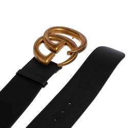 مملوكة مسبقًا Gucci Black Leather GG Marmont Buckle Waist Belt 85 CM