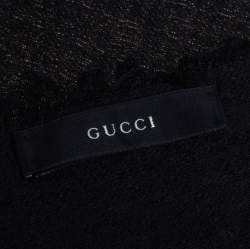 مملوكة مسبقًا شال غوتشي صوف وحرير جاكار أسود بشعار الماركة 