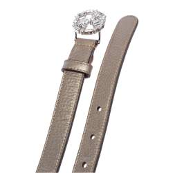 Pre Owned Gucci Gold Leather Crystal Embellished Interlocking G Slim Belt 80 CM