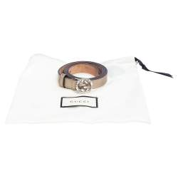 Pre Owned Gucci Gold Leather Crystal Embellished Interlocking G Slim Belt 80 CM